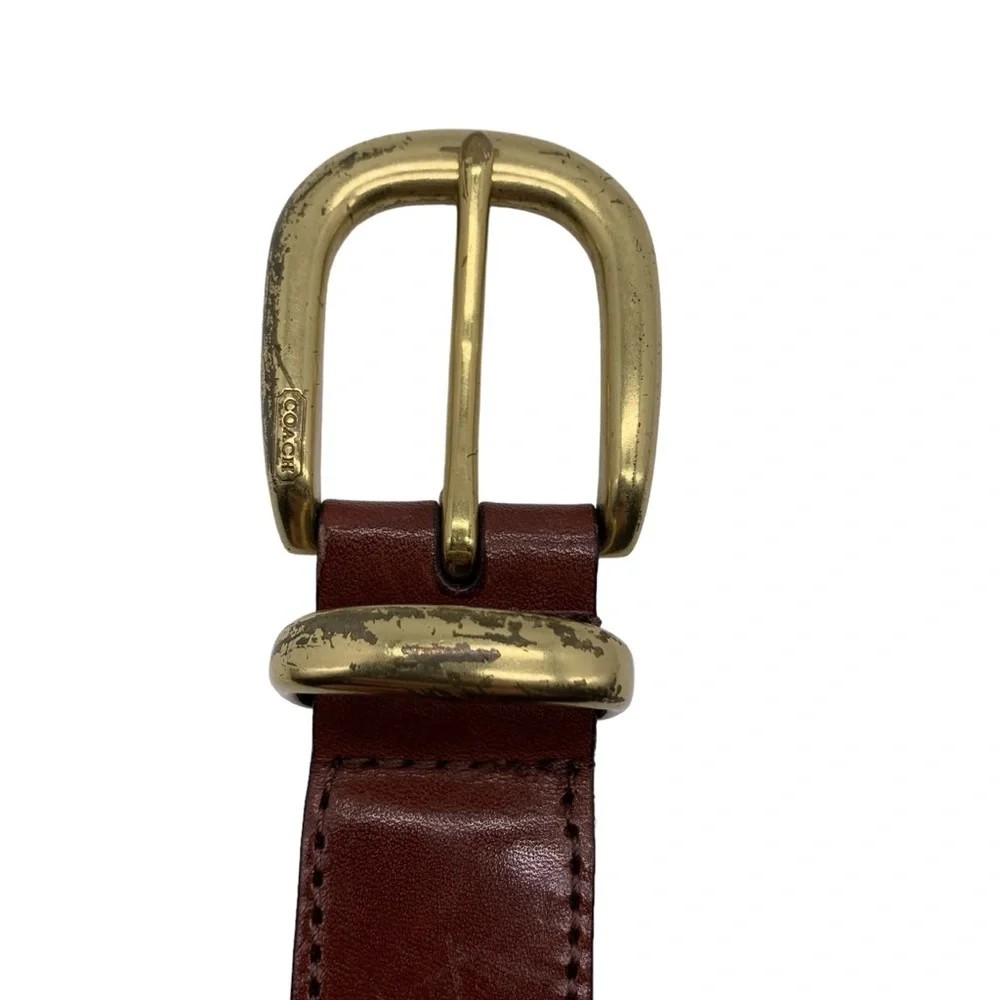Coach 42” Braided Brown Leather Belt Brass‎ Buckle